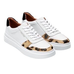 Cole Haan Grandpro rally court sneakers in white leather and jaguar calf hair